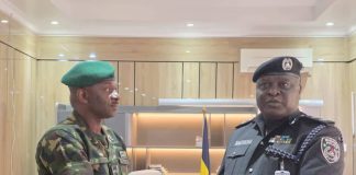 L-R: Brigadier General Ibrahim Buhari, Commander 63 Brigade And CP. Samuel Etaifo Erale psc mnips, CP Delta State Police Command Asaba During The Visit To CP's Office.
