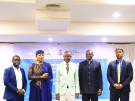 The Minister of State (Industry) FMITI, Sen. John Owan Enoh, (middle) the Perm. Sec. FMITI, Dr. Chris Osa Isokpunwu (2nd right) , the SSA to the Vice President on Public Health, Mrs Uju Vanstasia Anwukah (2nd left) the Executive Director, ATNi, Mr Greg Garrett, (1st right) and the CEO Improved Nutrition Advocacy Foundation, Dr. Adedotun Owolabi (1st right) during the Private Sector High Level Roundtable Engagement on Nutrition 774 Initiative, held in Abuja on Wednesday 16th Sept. 2026.