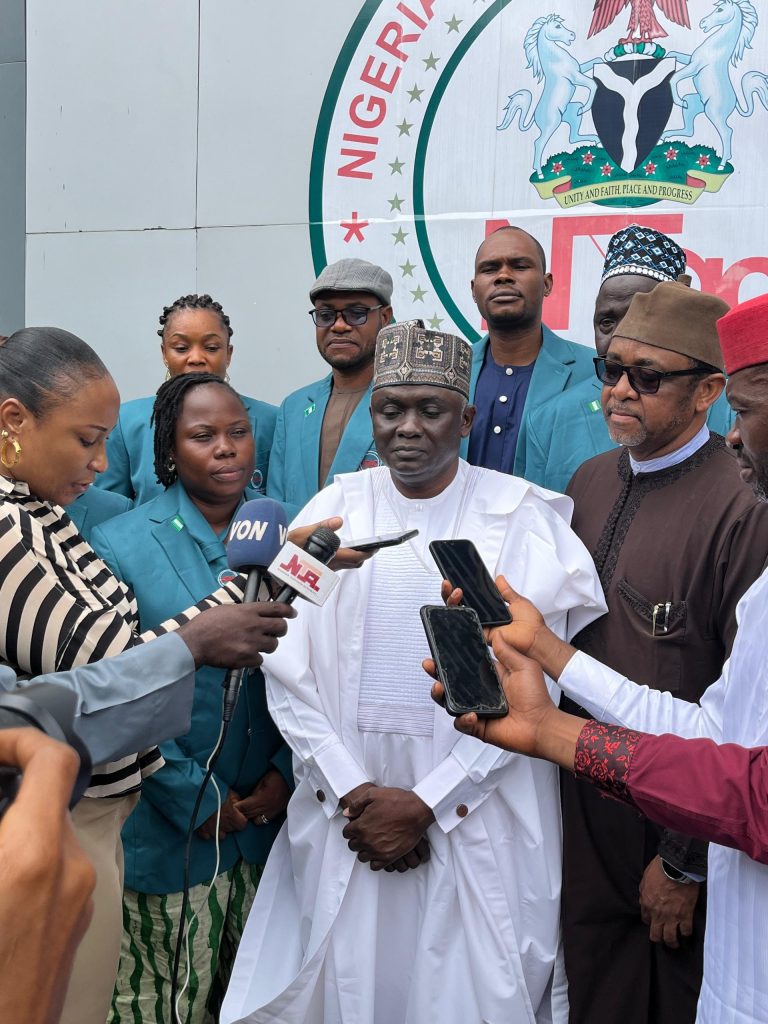 THE DG/CEO OF NTAC, RT. HON. YUSUF BUBA YAKUB, WITH THE DIRECTOR OF PROGRAMMES, AMB. BELLO A. JAYE, AND THE VOLUNTEERS DURING THE INTERVIEW SESSION ON 21ST SEPTEMBER, 2026