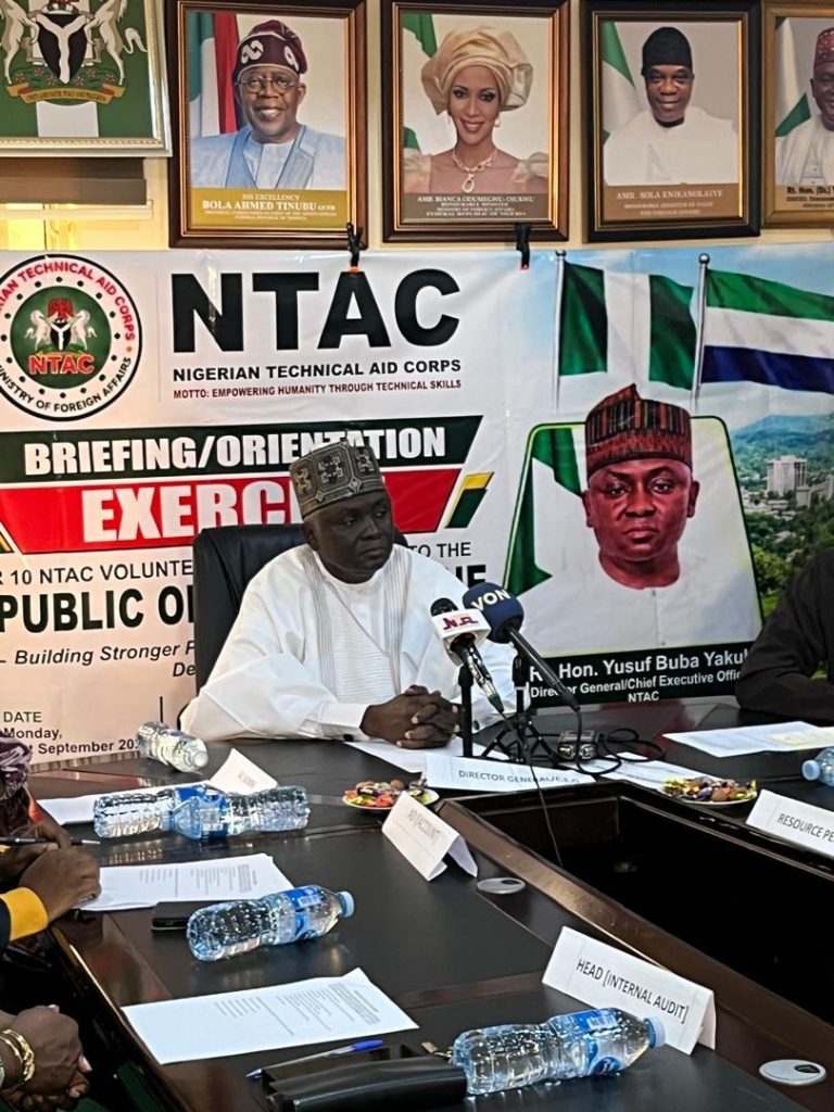THE DG/CEO NTAC RT. HON. YUSUF BUBA YAKUB DURING THE BRIEFING AND ORIENTATION OF THE 10 DEPLOYED VOLUNTEERS TO SIERRA LEONE ON THE 21ST OF SEPTEMBER 2026