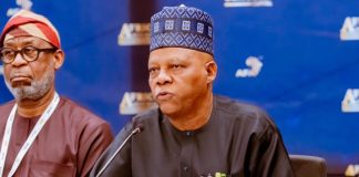 Vice President Senator Kashim Shettima declaring the Third Africa Minerals Strategy Group High-LeveL Roundtable open in New York, United States on Monday. With him is Solid Minerals Minister and AMSG Chairman, Dele Alake