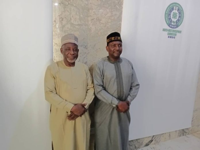The MD/CEO North- West Development Commission (L) with the Provost, Rabi'u Musa Kwankwaso College of Education Tudun Wada, Kano, during a courtesy visit to the Commission Headquarters in Kano.