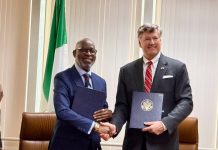 L-R Nigeria’s Minister of Solid Minerals Development, Mr. Dele Alake and US Deputy Secretary of State, Christopher Landau after the two countries signed a mineral investment pact in New York, USA on September 24, 2026