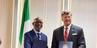 L-R Nigeria’s Minister of Solid Minerals Development, Mr. Dele Alake and US Deputy Secretary of State, Christopher Landau after the two countries signed a mineral investment pact in New York, USA on September 24, 2026