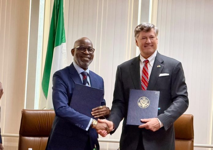 L-R Nigeria’s Minister of Solid Minerals Development, Mr. Dele Alake and US Deputy Secretary of State, Christopher Landau after the two countries signed a mineral investment pact in New York, USA on September 24, 2026