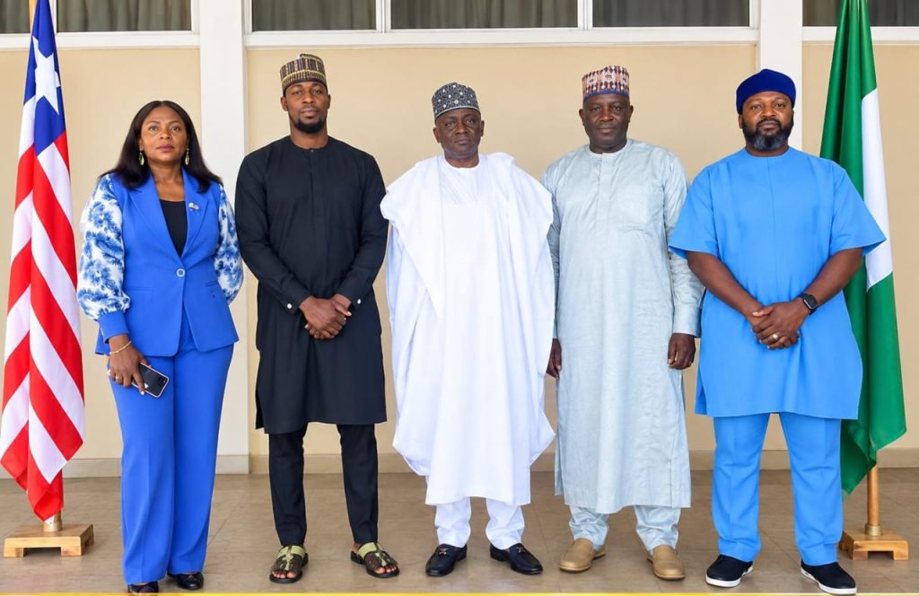 NTAC DG/CEO, Rt. Hon. Yusuf Buba Yakub (m), flanked from left to right by Mr. Tijjani Ahmed Gwary, Head of Chancery; Mr. Tijjani Lawali; Mr. Tijjani Ahmed, Desk Officer, Nigerian Technical Aid Corps, Liberia 🇱🇷; and Mrs. Linda, Liberian Emigration Officer.