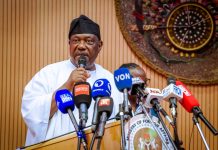 Chairman of the Inter-Ministerial Committee for Nigeria's 66 Independence Anniversary celebration and Secretary to the Government of the Federation, Sen. George Akume, CON, delivering the keynote address at the Nigeria's 66th Independence Anniversary World Press Conference on Thursday, 24th September, 2026 in Abuja.