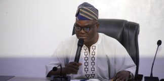 Representative of the Honourable Minister of Police Affairs Senator Dr. Ibrahim Gaidam, the Permanent Secretary of the Ministry Dr. Ogbonnaya Anuma Nlia delivering his remarks during the courtesy visit.