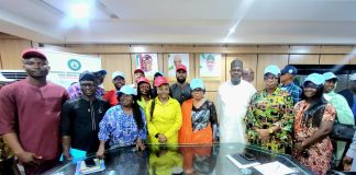 Center: The Director Overseeing the Office of the Permanent Secretary and Director Human Resource Management, Tetshoma Dafeta, representing the Coordinating Minister of Health and Social Welfare, Mohammad Ali Pate, flanked by her right is Mrs. Olufowubi-Yusuf Adeola mni, Director, Food and Drug Services, 2nd is Pharm. Talatu Kassim; by her left is the representative of the DG/CEO, NHIA, 2nd is Pharm. (Mrs) Chizoba Maduagwuna Director Greater, FCT, representing DG, NAFDAC, Professor Mojisola Christiannah Adeyeye, supported by other development partners at the 2026 World Pharmacists Day