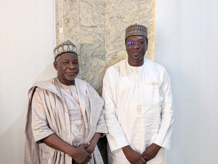 The Managing Director North-West Development Commission, Prof. Shehu Abdullahi Ma’aji (L) with the Founder/Chief Executive Officer, Global Chemical Security and Safety, Dr. Mustapha Tijani Usman during a courtesy visit to the Commission's Headquarters in Kano.