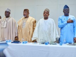 L-R, the Minister of State for Agriculture and Food Security, Sen. Dr. Aliyu Sabi Abdullahi, Minister of Agriculture and Food Security, Sen Abubakar Kyari , Minister of Budget and National Planning, Abubakar Atiku Bagudu and other stakeholders during the National Strategic Dialogue on AGROW Subcomponent 2.2 .