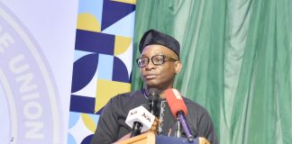 Director-General/CEO, Bureau of Public Procurement (BPP), Dr. Adebowale A. Adedokun, FCIPS delivering his presentation during his award by the Nigeria Civil Service Union in Abuja.