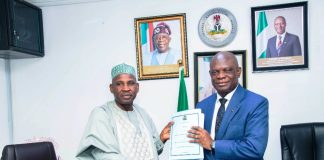 L-R: Ag. Permanent Secretary, Finance, Mohammed Sanusi Danjuma, and former Permanent Secretary, Finance, Raymond Omachi.