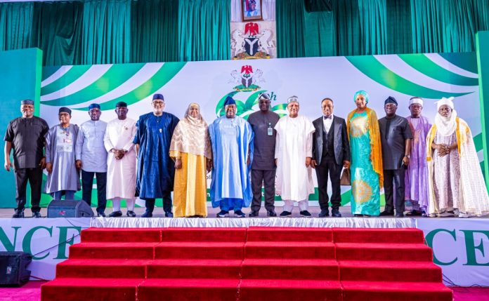 *66TH NIGERIA’S INDEPENDENCE ANNIVERSARY PUBLIC LECTURE* The President of the Federal Republic of Nigeria, President Bola Ahmed Tinubu, represented by the Secretary to the Government of the Federation, Senator George Akume, CON, joined the Honourable Minister of Information and National Orientation, Mohammed Idris, fnipr; Special Adviser to the President on Policy Coordination and Head of the Central Results Delivery Coordination Unit (CRDCU), Hadiza Bala Usman; Head of the Civil Service of the Federation, Mr. Abel Olumuyiwa Enitan; Minister of State for Foreign Affairs, Ambassador Sola Enikanolaiye; Minister of State for Petroleum Resources (Gas), Rt. Hon. Ekperikpe Ekpo; Minister of Water Resources and Sanitation, Engr. Prof. Joseph Terlumun Utsev; Minister of State for Regional Development, Uba Maigari Ahmadu; and other dignitaries at the 66th Nigeria’s Independence Anniversary Public Lecture, themed “Consolidating Nigeria’s Reform for Shared Prosperity,” on September 30, 2026, in Abuja. Photo: Khalid Ahmed/FMINO.