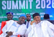 The Representative of the Governor of Borno State, Deputy Governor, Hon. Usman Kadafur, Minister of Agriculture and Food Security, Sen Abubakar Kyari and other stakeholders during the Community of Practice Meeting held in Maiduguri, Borno State