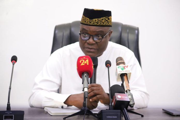 The Honourable Minister of Police Affairs Sen. Dr. Ibrahim Gaidam represented by the Permanent Secretary,Police Affairs Dr. Ogbonnaya Anuma Nlia addressing members of Police Retired Officers Forum ( PROF)in the Ministry during their visit to the Honourable Minister.