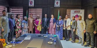 Middle: The Honourable Minister of Humanitarian Affairs and Poverty Reduction, Dr. Bernard M Doro, left, the permanent secretary, Mr. Olubunmi Olusanya, to the right of the minister is the UNDP Coordinator in Nigeria Ms Elsie Attafuah and UNOCHA , Ms Danielle Parry when the Later visited the Minister in his office.