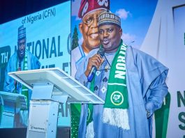 The Minister of State for Agriculture and Food Security and Supervising Minister of Cooperative Affairs, Sen Dr Aliyu Sabi Abdullahi during the 10th National Cooperative Summit, Exhibition and Awards event in Abuja.