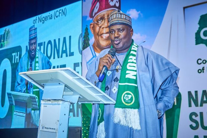 The Minister of State for Agriculture and Food Security and Supervising Minister of Cooperative Affairs, Sen Dr Aliyu Sabi Abdullahi during the 10th National Cooperative Summit, Exhibition and Awards event in Abuja.