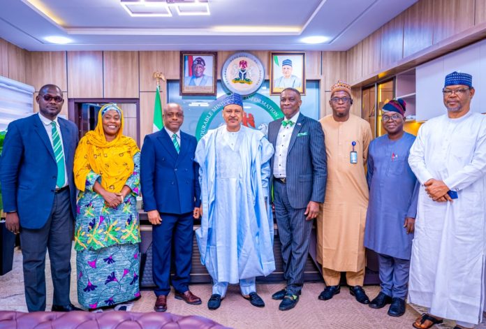 *COURTESY VISIT BY THE NIGERIAN INSTITUTE OF CHARTERED ARBITRATORS* (L–R) Staff, Nigerian Institute of Chartered Arbitrators (NICArb), Emmanuel Kwaya; Co-Chairman, NICArb, Hajiya Hassana Bala; Chief Operating Officer, NICArb, Mr. Williams Odah; Honourable Minister of Information and National Orientation, Mohammed Idris, fnipr; Chairman of the Nigerian Institute of Chartered Arbitrators 2026 Investiture & Awards Night Ceremony, Mr. Dapo Akinosun, SAN; Director-General, News Agency of Nigeria (NAN), Ali M. Ali; Member, NICArb, Prof. Oladele Akogan; and Director-General, Nigerian Television Authority (NTA), Comrade Salihu Abdulhamid Dembos, fnipr, during a courtesy visit by the Nigerian Institute of Chartered Arbitrators to the Honourable Minister on October 7, 2026, in Abuja. Photo: Khalid Ahmed/FMINO.