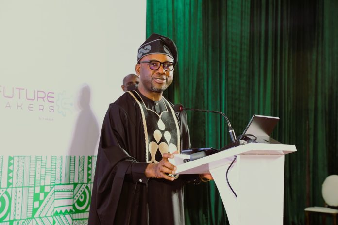 Hon. Minister of Innovation, Science and Technology Dr. Kingsley Tochukwu Udeh, SAN, representing President of the Federal Republic of Nigeria, Bola Ahmed Tinubu, GCFR, delivering the President’s speech at the InnovateNaija Awards Ceremony 2026 today in Abuja.