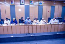 *NORTH CENTRAL GRASSROOTS MOBILISATION NETWORK FOR TINUBU AND SHETTIMA RE-ELECTION* (L–R) Honourable Minister of Information and National Orientation, Mohammed Idris, fnipr; Deputy Governor of Benue State, Barr. Sam Ode, mni; Governor of Niger State, Mohammed Umaru Bago; APC National Chairman, Prof. Nentawe Yilwatda; Secretary to the Government of the Federation, Senator George Akume, CON; Governor of Nasarawa State, Engr. Abdullahi A. Sule; and other dignitaries, including Deputy Governor of Nasarawa State, Dr. Emmanuel Akabe, and Permanent Secretary, General Services Office, Office of the Secretary to the Government of the Federation, Dr. Ibrahim Abubakar Kana, mni, during the North Central Grassroots Mobilisation Network for Tinubu and Shettima Re-election event on October 8, 2026, in Abuja. Photo: Khalid Ahmed/FMINO.