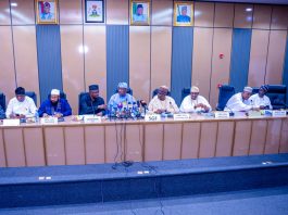 *NORTH CENTRAL GRASSROOTS MOBILISATION NETWORK FOR TINUBU AND SHETTIMA RE-ELECTION* (L–R) Honourable Minister of Information and National Orientation, Mohammed Idris, fnipr; Deputy Governor of Benue State, Barr. Sam Ode, mni; Governor of Niger State, Mohammed Umaru Bago; APC National Chairman, Prof. Nentawe Yilwatda; Secretary to the Government of the Federation, Senator George Akume, CON; Governor of Nasarawa State, Engr. Abdullahi A. Sule; and other dignitaries, including Deputy Governor of Nasarawa State, Dr. Emmanuel Akabe, and Permanent Secretary, General Services Office, Office of the Secretary to the Government of the Federation, Dr. Ibrahim Abubakar Kana, mni, during the North Central Grassroots Mobilisation Network for Tinubu and Shettima Re-election event on October 8, 2026, in Abuja. Photo: Khalid Ahmed/FMINO.