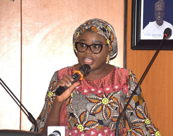 Ag. National Coordinator/CEO of the SERVICOM Office, Mrs. Helen Lawal presenting her keynote Address during the Celebration of 2026 International Customer Service Week at the Nigeria Deposit Insurance Corporation (NDIC) on 8th October, 2026 in Abuja.
