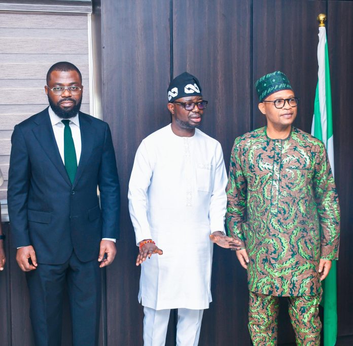 R–L: Mr. Olubunmi Olusanya, Permanent Secretary; Dr. Bernard M. Doro, Honourable Minister of Humanitarian Affairs and Poverty Reduction; and Mr. Ayodeji Oludare Sotinrin, Managing Director/Chief Executive Officer of the Bank of Agriculture (BOA), during the inauguration of the Technical Working Committee on the Bank of Agriculture’s proposal for a partnership under the Renewed Hope Resilient Livelihood Pathways Programme.