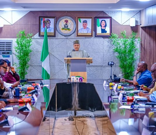 *MEDIA CHAT ON THE STATE OF THE NATION* The Honourable Minister of Information and National Orientation, Mohammed Idris, fnipr, addresses senior anchors, editors and media executives from across the Nigerian media industry during a Media Chat on the State of the Nation on October 12, 2026, in Abuja. Photo: Khalid Ahmed/FMINO.