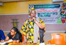 The representative of the permanent secretary, Deputy Director, Nutrition. Mrs Mfawa Tom Usani. Giving her remarks during the programme.