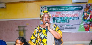 The representative of the permanent secretary, Deputy Director, Nutrition. Mrs Mfawa Tom Usani. Giving her remarks during the programme.