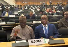 L-R: HM Dr. Bernard M. The Honourable Minister of Humanitarian Affairs and Poverty Reduction, Dr. Bernard M.Doro, alongside Amb. Innocent A. Iwejuo, Nigeria's Permanent Representative in Geneva, ahead of delivering Nigeria's National Statement at the 77th Session of UNHCR's Executive Committee (ExCom).