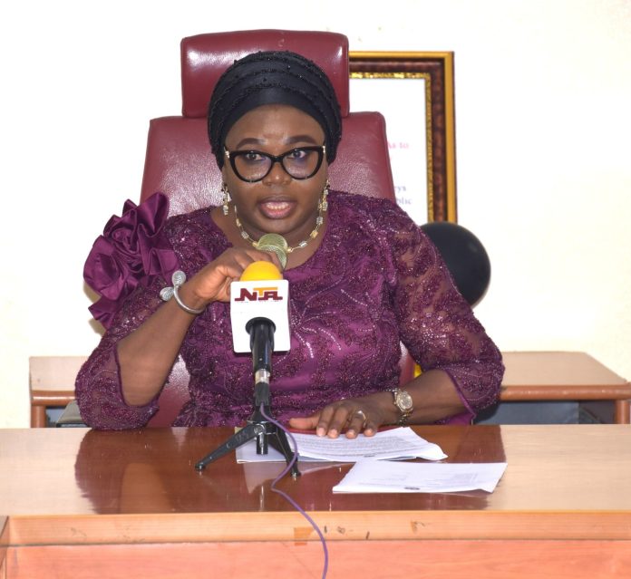 Ag. National Coordinator/CEO of the SERVICOM Office, Mrs. Helen Lawal presenting her keynote Address during the Grand finale of the 2026 Customer Service Week celebrations in the SERVICOM Presidency on 13th, October, 2026 in Abuja.