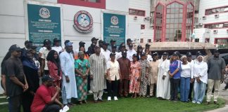 Ag. National Coordinator/CEO of the SERVICOM Office, Mrs. Helen Lawal and Deputy Executive Secretary Technical, Mr. Rasaq Olajuwon Akinyemi in a group photograph with Management and staff of Universal Basic Education Commission (UBEC), during the celebration of 2026 Customer Service Week on 14th, October, 2026 in Abuja.