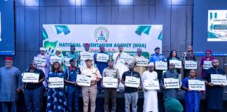 *FLAG-OFF OF NATIONWIDE GRASSROOTS MOBILISATION FOR THE 2027 GENERAL ELECTION* The Honourable Minister of Information and National Orientation, Mohammed Idris, fnipr, alongside the Director-General of the National Orientation Agency (NOA), the Chairman of the Independent National Electoral Commission (INEC), Professor Joash Ojo Amupitan, SAN and other dignitaries, during the flag-off of the Nationwide Grassroots Mobilisation for the 2027 General Election on October 15, 2026, in Abuja. Photo: Khalid Ahmed/FMINO.