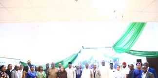 The Perm. Sec. FMITI Dr. Chris Osa Isokpunwu, Directors of FMITI and CEOs of the Agencies under FMITI, in a group photograph after their quarterly Management meeting on Wednesday 14/10/26.