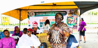 R- L: The representative of the permanent secretary, Deputy Director, Nutrition Department, Mrs Mfawa Tom Usani, HRM, Adaluka Panya, Queen of Karu Kingdom along with other dignitaries at the event.