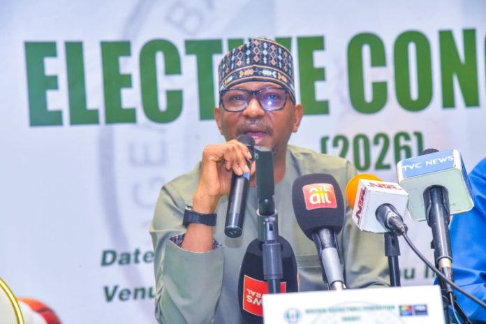 IMG-20261015-WA0097 Chairman, National Sports Commission (NSC), Mallam Shehu Dikko, delivering his keynote address at the Nigeria Basketball Federation (NBBF) Elective Congress (2026) held at the Bola Ahmed Tinubu International Conference Centre, Abuja