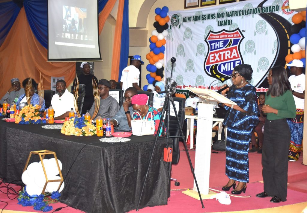 Ag. National Coordinator/CEO of the SERVICOM Office, Mrs. Helen Lawal presenting her keynote Address during the Joint Admissions and Matriculation Board (JAMB) commemoration of the 2026 Customer Service Week on 19th October, 2026 at the Board’s Headquarters in Abuja.