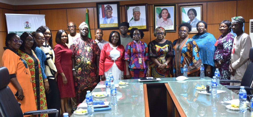 Ag. National Coordinator/CEO of the SERVICOM Office, Mrs. Helen Lawal and the Permanent Secretary Federal Ministry of Budget and Economic Planning, Mrs. Deborah Odoh in a group photograph with Directors and Managements of both organisations during the official courtesy visit to the Ministry on 21st October, 2026 in Abuja.