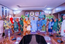 *COURTESY VISIT BY WOMEN OF INFLUENCE FOR TINUBU 2027* The Honourable Minister of Information and National Orientation, Mohammed Idris, fnipr, in a group photograph with the National Convener of Women of Influence for Tinubu 2027, Hauwa Farouk Ibrahim; Special Assistant on Administration to the Honourable Minister, Sunday Baba; Director of the Public Relations and Protocol Department (PRPD), Dr. Suleiman Haruna; Head of Protocol to the Honourable Minister, Oghenekevwe Uchendu; Chief Protocol Officer to the Honourable Minister, Sampson Ikemitang; and other members of the women’s political support group, following a courtesy visit on October 21, 2026, in Abuja. Photo: Khalid Ahmed/FMINO.