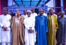 *LAUNCH OF MEDIA TRUST AI-POWERED CONVERGED NEWSROOM* (L–R) The Director-General of the News Agency of Nigeria (NAN), Ali M. Ali; the Honourable Minister of Information and National Orientation, Mohammed Idris, fnipr; Chairman of Media Trust Group, Kabiru Yusuf; the Deputy President of the Senate, Senator Barau I. Jibrin, CFR; the Deputy Governor of Gombe State, Dr. Manassah Daniel Jatau; and the Group Chief Executive Officer of Media Trust Group, Mallam Ibrahim Shekarau, during the launch of Media Trust’s AI-powered Converged Newsroom on October 22, 2026, in Abuja. Photo: Khalid Ahmed/FMINO.