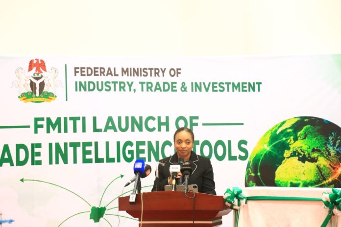 IMG-20261022-WA0037 The Hon. Min. FMITI, Dr Jumoke Oduwole MFR delivering her speech during the FMITI Launch of Trade Intelligence Tools, in Abuja on Thursday 22/10/26.