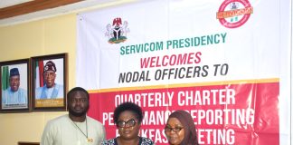 R – L; Nigerian Upstream Petroleum Regulatory Commission (NUPRC) Nodal Officer, Muinat Bello, Head of SERVICOM Operations Mrs. Ngozi Akinbodewa and Nigerian Upstream Petroleum Regulatory Commission (NUPRC) SERVICOM Desk Officer Bulus Gazar during the presentation of the Commission’s Q3 Report at the ongoing Charter Performance Reporting Breakfast Meeting at SERVICOM Office, Presidency on 26th October, 2026 in Abuja.