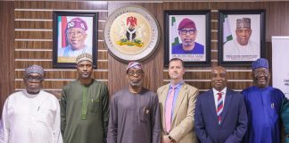 L-R: D-G, Mining Cadastre Office, Eng. Simon Nkom, Permanent Secretary, Ministry of Solid Minerals Development, Engr. Faruk Yabo, Minister of Solid Minerals Development, Mr. Dele Alake, Economic Officer at the United States Embassy, Jonathan Baas, Managing Director of the Nigerian Solid Minerals Company, Martins Imonite, and Director-General of the Nigeria Governors’ Forum (NGF), Dr. Abdulateef O. Shittu, during the inauguration of members of the US-Nigeria Solid Minerals Committee in Nigeria on Oct. 27, 2026.