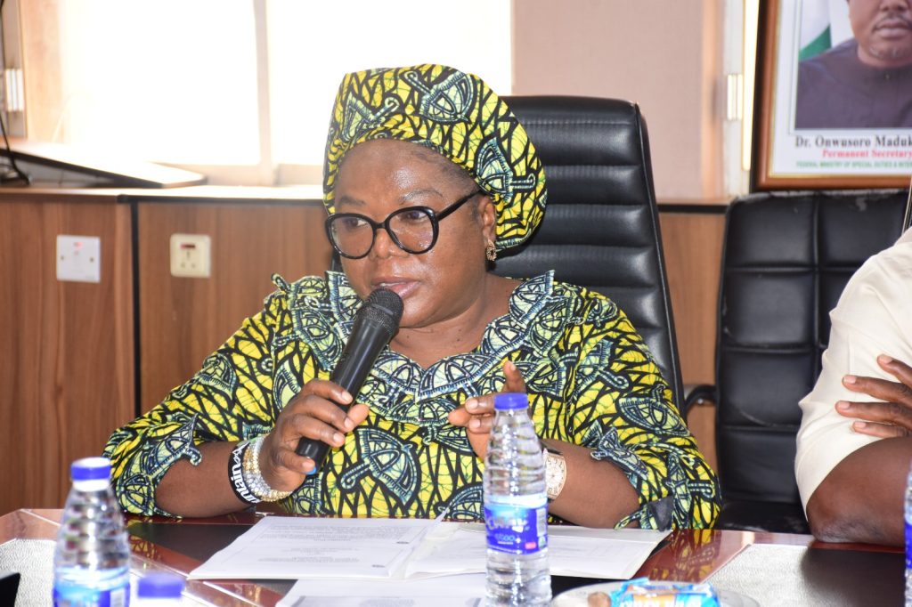 SERVICOM Head of Operations, Mrs. Ngozi Akinbodewa, delivering the Keynote Address on behalf of the Ag. National Coordinator during the inauguration of the newly appointed Ministerial SERVICOM Committee (MSC) members and the decoration of the Permanent Secretary, Dr. Onwusoro Maduka I., as SERVICOM Champion at the Ministry’s Headquarters in Abuja on 29th October, 2026.